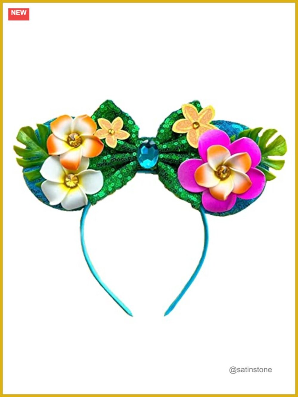Hawaiian Tropical Flower Headband Sequin Satin Felt Gemstone Adult Hair
